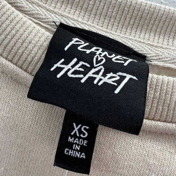 Planet Heart Madrid Spain Sweatshirt XS Oversize Crewneck Glitter Beige NWT - Picture 7 of 8